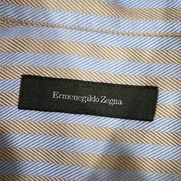 Ermenegildo Zenga Button Down Shirt Size XXL Light Blue Tan Stripe EUC - Picture 3 of 11